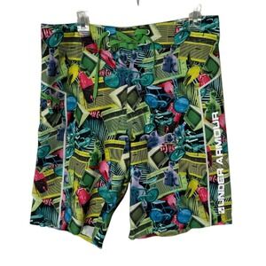 Under Armour Board Shorts Men 32 Loose Retro Colorful Cat‎ Tropical Art To Wear